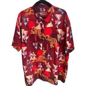 Fresh Prints of Tokyo Mens 3XL Dragon Geisha Japanese Graphic Button Down Shirt